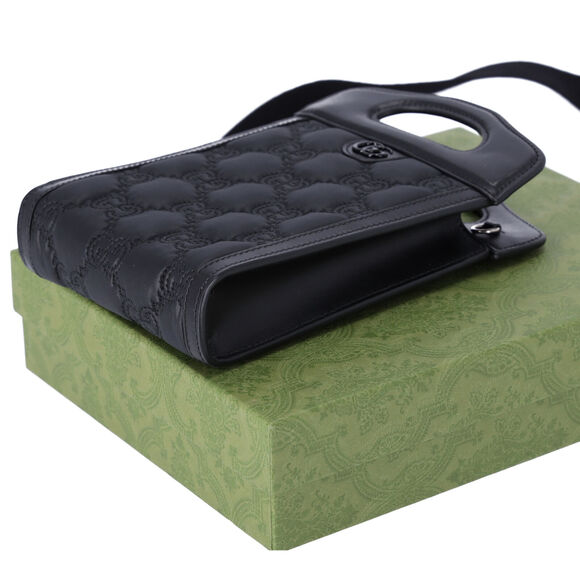 GUCCI GG Matelasse Mini Tote Bag 723776 Black on Black Nylon Leather - Picture 3 of 6